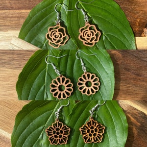 Wooden Floral Earrings | Lasercut Jewelry | Cottagecore Accessories | Botanical Wearables | Hypoallergenic Earrings | Nature Inspired