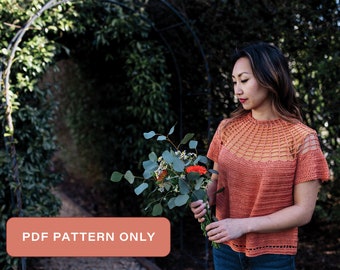 Lace Circular Yoke Crochet Top Pattern: Birds of Paradise Tee (PDF Pattern)