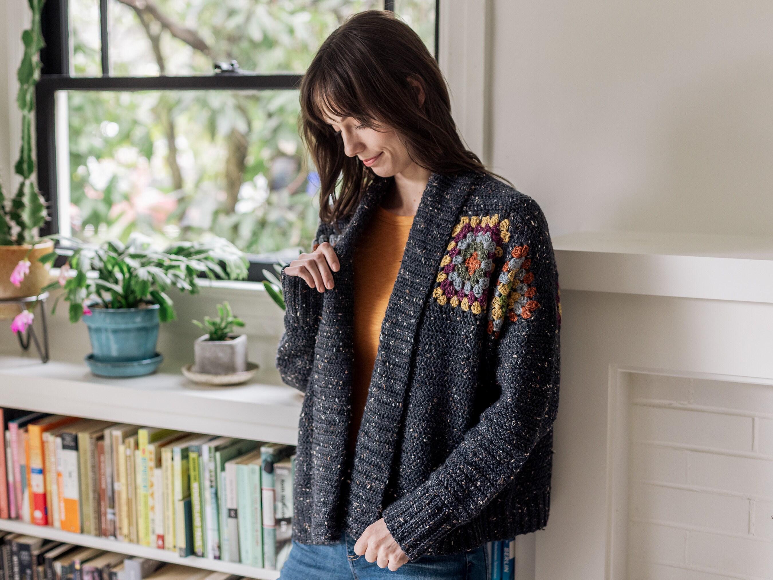Ivory Crochet Cardigan with Granny Square Sleeves