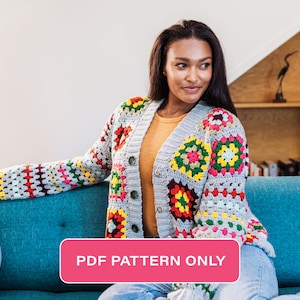Crochet Granny Square Cardigan Pattern: Colorful Birdy Sweater (PDF Pattern)