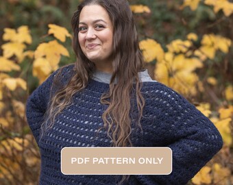 Crochet Pattern: Off the Shoulder Eyelet Mesh Crochet Pullover Sweater PDF crochet pattern - long sleeve - Wind River Pullover