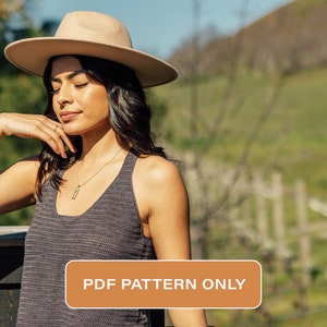 May include: A woman wearing a brown hat and a grey tank top. The text "PDF PATTERN ONLY" is visible in the image.