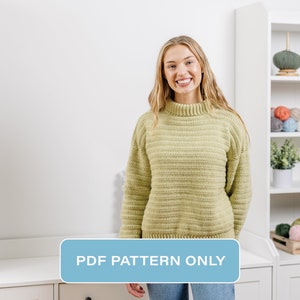 Crochet Turtleneck Sweater Pattern: Beginner-Friendly Drop Shoulder Pullover (PDF Pattern)