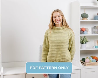 Crochet Turtleneck Sweater Pattern: Beginner-Friendly Drop Shoulder Pullover (PDF Pattern)