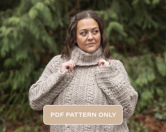 Crochet Pattern: Textured Puff Stitch Turtleneck Pullover Sweater PDF Crochet Pattern - long sleeve - Teton Turtleneck