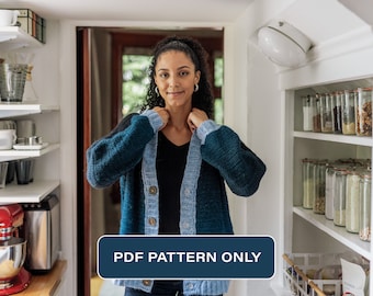 Crochet Cardigan Pattern: Bulky V Neck Sweater (PDF Pattern)