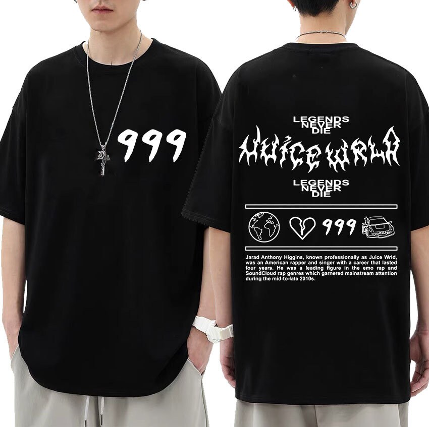 Juice Wrld x 999 Anime T-Shirt HUGE Race Moto Rap Hip Hop Black