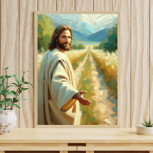 Walking with Jesus, Walk with Christ, Come Follow Me, Walk by faith, Jesus painting, religious download, Catholic art, LDS art Jesus Walking