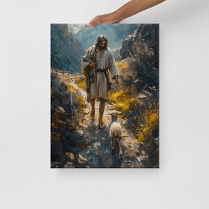 He Left the 99 Canvas Print, Jesus the Good Shepherd, Faith-inspired Artwork, Catholic Art LDS Art Bible Verse Jesus and Lamb