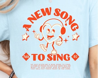 Camiseta cristiana con versículo bíblico retro estético. Él me ha dado un nuevo cántico. Salmos. Himno. Camiseta cristiana retro de Jesús. Ropa religiosa estética.