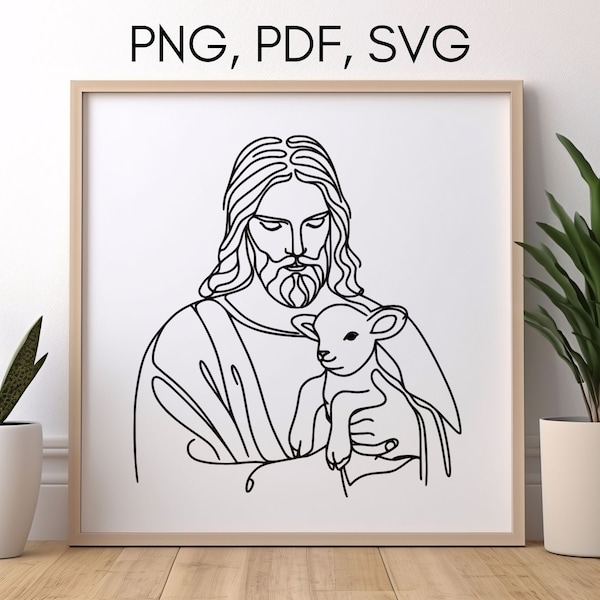 Jesus and the Lamb of God, Jesus Art, Christian coloring, Easter Art, Prince of Peace artwork, the Lord is my Shepherd, Jesus line drawing