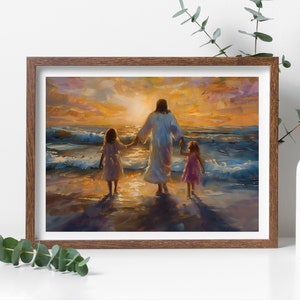 Arte cristiano Jesús y los niños Arte imprimible Arte mormón Arte mural católico moderno Jesús ama a los niños pequeños Deja que los niños vengan a mí