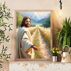 Walking with Jesus, Walk with Christ, Come Follow Me, Walk by faith, Jesus painting, religious download, Catholic art, LDS art Jesus Walking