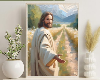Jesus Christ Christian Print, Walking with Jesus Print, Walk with Christ, Come Follow Me Faith Poster, Catholic Jesus painting, LDS artwork