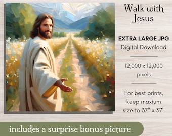 Walking with Jesus, Walk with Christ, Come Follow Me, Walk by faith, Jesus painting, religious download, Catholic art, LDS art Jesus Walking