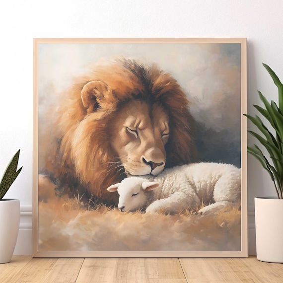 The Lion and the Lamb Digital Download Painting, Modern Christian