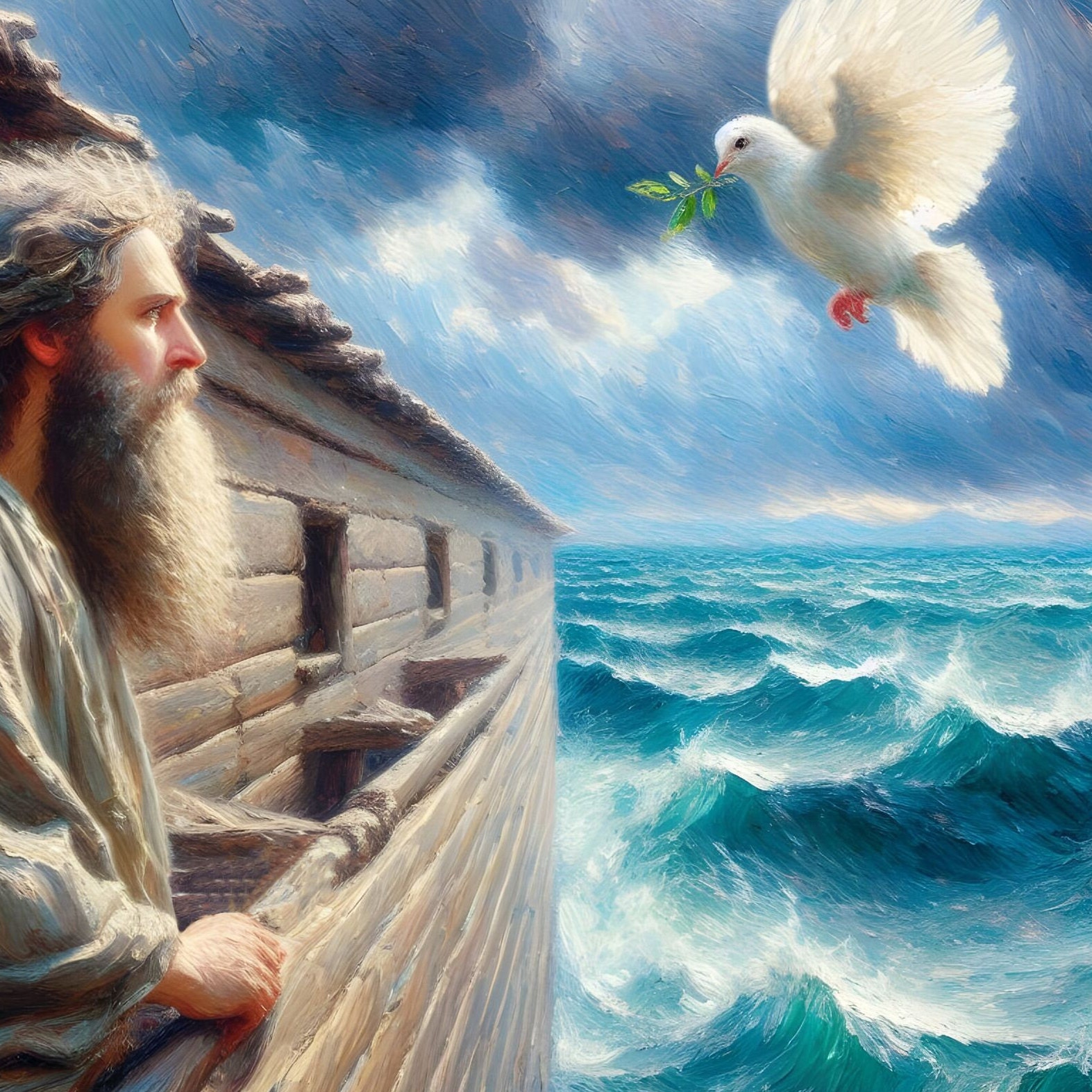 Noah Ark Dove Digital Printable Painting, Art for Church Vacation Bible