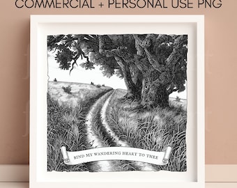 Ata mi corazón errante a ti, ven, fuente de toda bendición Arte mural cristiano, descarga digital Himno tradicional, arte de himno cristiano