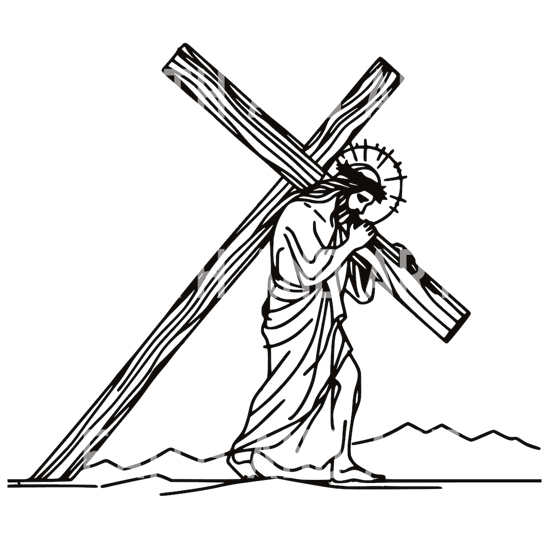 Jesus on Good Friday Carrying His Cross, Good Friday SVG PNG PDF, Jesus  Crucified, Carry Your Cross, Good Friday Line Drawing, Jesus Artwork - Etsy, image size:1080x1080