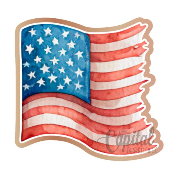 Waving USA American Patriotic Flag Summer COokie Cutter STL & PNG Files