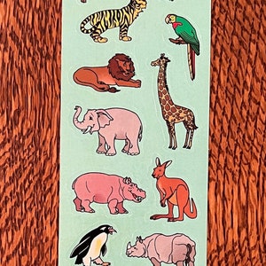 Vintage Animal Stickers - Monkey, Camel, Tiger, Parrot, Lion, Giraffe, Elephant, Hippo, Kangaroo, Penguin, Rhino, Snake, Zebra, Seal (20pcs)