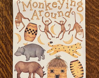 Rare Safari Stickers Monkeying Around Vintage Creative Imaginations African Animals Scrapbook Sheet