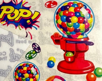 Vintage LISA FRANK Gumball Machine Sticker (Incomplete) "Pop!" Candy Balloon Gum