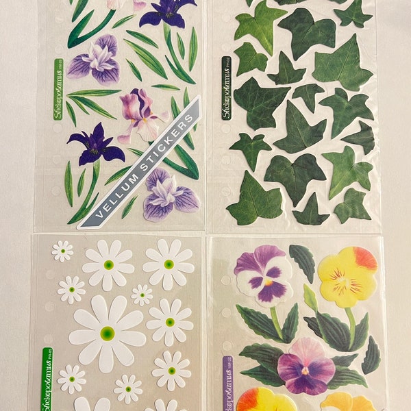 FLOWER STICKERS - Vintage Stickopotamus: Iris, Ivy, Daisy, Pansy, Daffodil