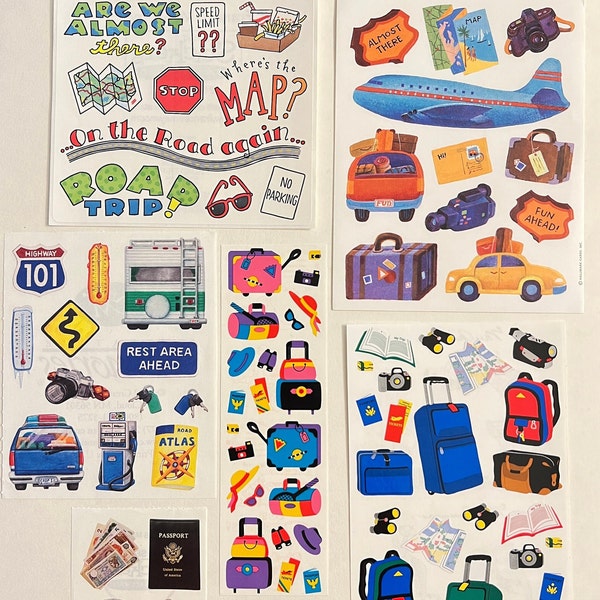 Vintage Travel Stickers YOU CHOOSE Mrs. Grossman Hallmark Frances Meyer Creative Memories - Road Trip, Airplane, RV, World Travel