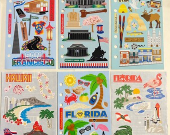 STATE & CITY Travel Stickers: Florida, Hawaii, Utah, DC, San Francisco