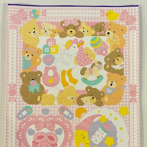 Very Rare Sandylion Baby Bear Frames & Borders Pink Large Sticker Sheet, Vintage, Collectible, Girl Baby Shower Pregnancy Gift