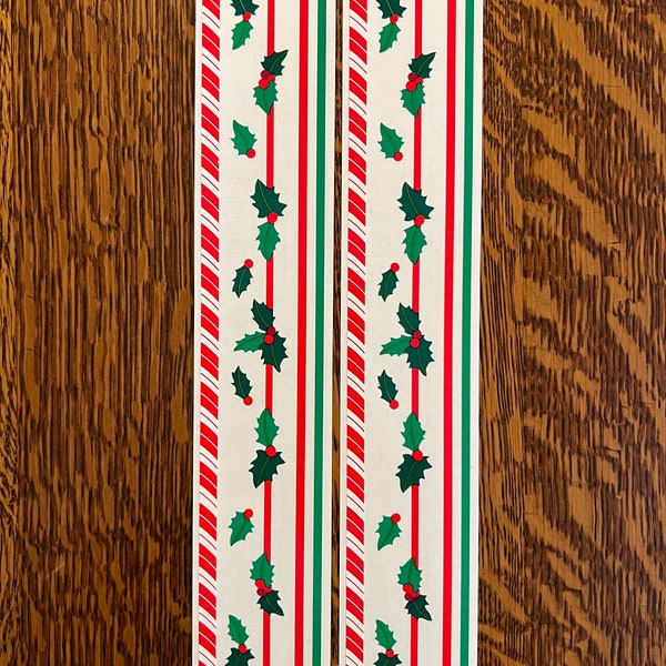 2 Vintage 1990s Mrs Grossman’s CHRISTMAS BORDERS Design Lines (8 borders/ 2 Sheets)- Red Green Holly Red Stripe