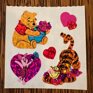 Rare Vintage Sandylion Sticker: Prismatic Winnie the Pooh, Tigger, Piglet (Hearts & Flowers) HTF Collectible, 1 Mod