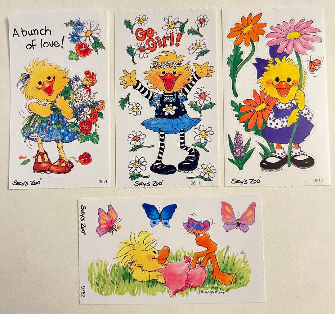 Vintage Suzys Zoo Stickers A Bunch of Love Go Girl Holding Etsy