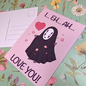 Cartão postal de anime fofo Fantasma japonês, eu te amo cartão de felicitações, A6
