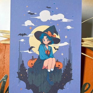 Simpatica cartolina anime Halloween Guerriero di Mercurio, cartolina d'auguri stregata, A6