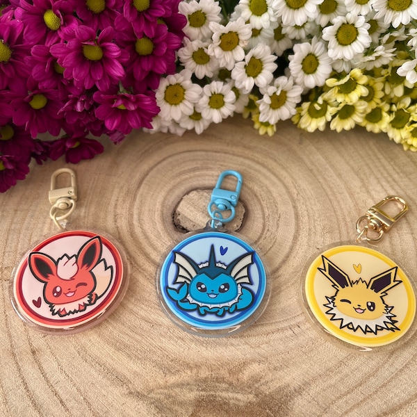 Acrylic pendant, keychain Flareon, Vaporeon, Jolteon, Chibi, Anime