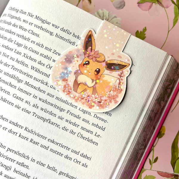 Magnetic bookmark Cherry Blossoms Eevee | Glitter| Eevee Bookmark | Magnetic |Anime Bookmark| Decoration| Anime| Cherryblossom |Kawaii|Pink