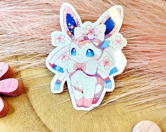 Cute Anime Cherry Blossom Sticker Sylveon | Kawaii | Laptop Sticker | Vinyl Sticker | Anime | Glitter Effect Sticker | Decoration | Fairy