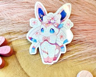 Niedlicher Anime Kirschblüten Sticker Sylveon | Kawaii | Laptop Sticker | Vinyl Sticker | Anime | Glitzereffekt Sticker | Deko | Fairy