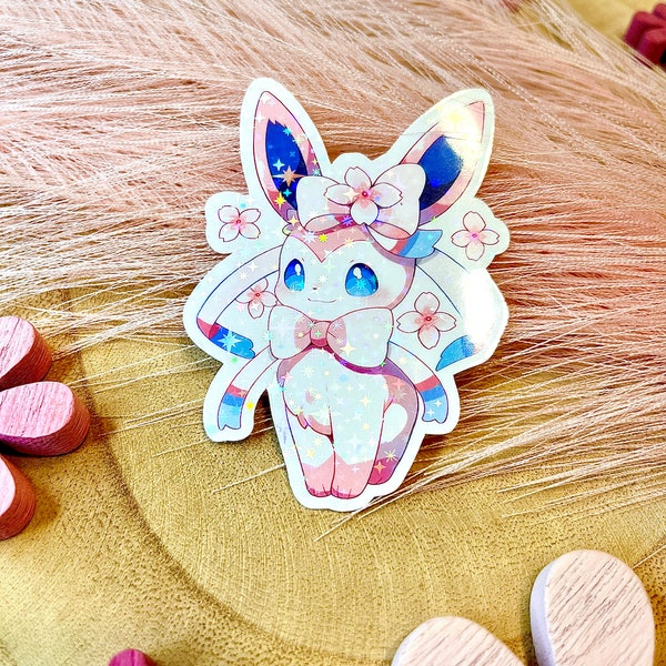 Niedlicher Anime Kirschblüten Sticker Sylveon | Kawaii | Laptop Sticker | Vinyl Sticker | Anime | Glitzereffekt Sticker | Deko | Fairy