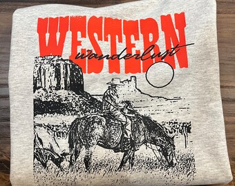 Western Wanderlust Adult Sweatshirt // DTF, rodeo, horse, grey, wild Wild West, cowboy life