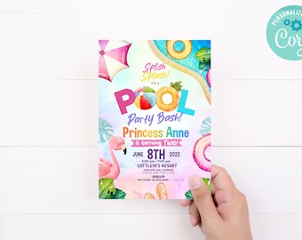 Pool Party Bash Birthday Design Invitation  Editable Digital Template Download