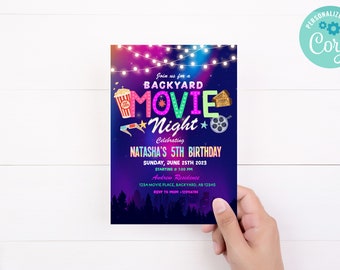 Backyard Movie Night Celebrating Party Design Invitation  Editable Digital Template Download