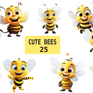 Cute Bees of 25 PNG - Transparent Background Digital Download  Graphics - Commercial Use
