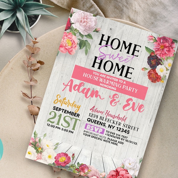 Home Sweet House Warming theme  Design  Invitation  5 x 7 Editable Digital Template Download