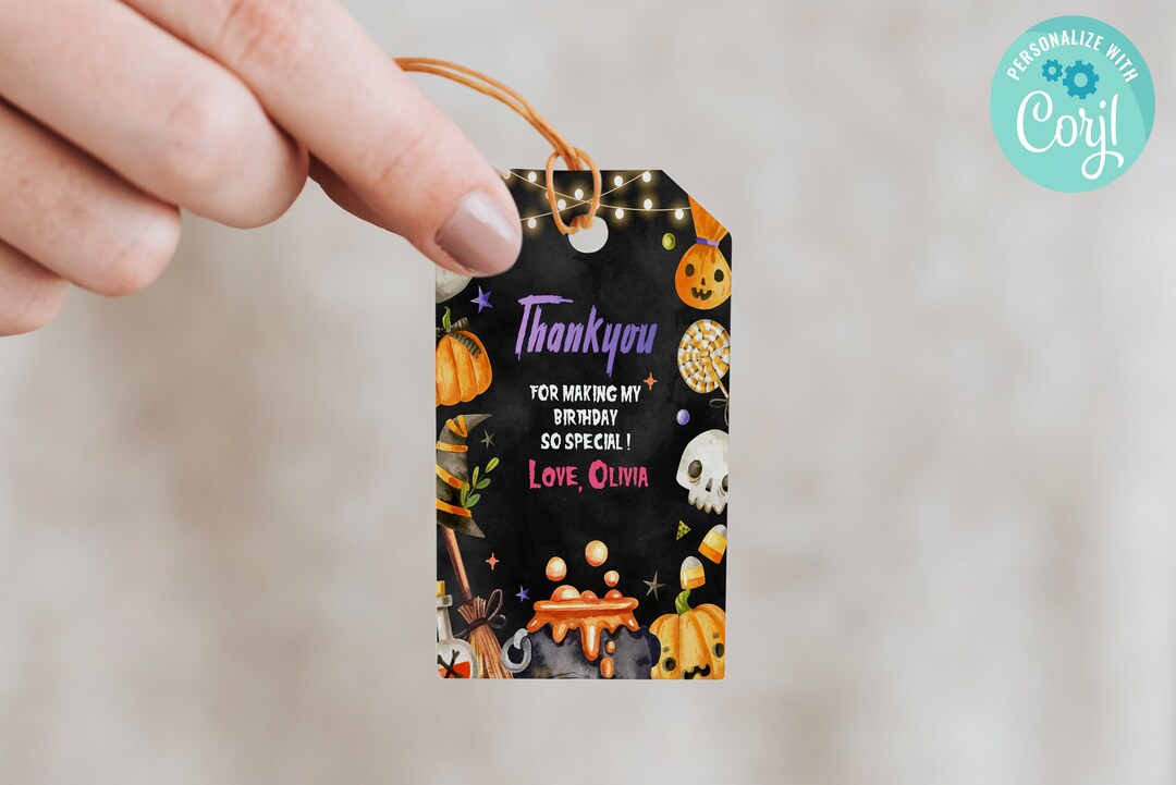 Thank You Tag for Halloween Style Design Birthday Party Editable ...