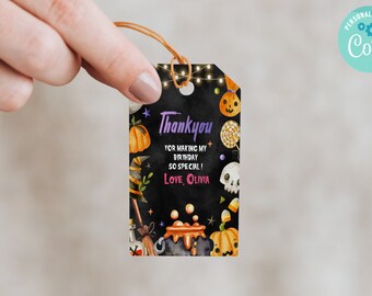 Thank you Tag for  Halloween Style Design  Birthday Party Editable Digital Template Download