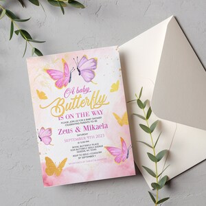 Pink Butterfly Baby Shower Design Invitation  Editable Digital Template Download