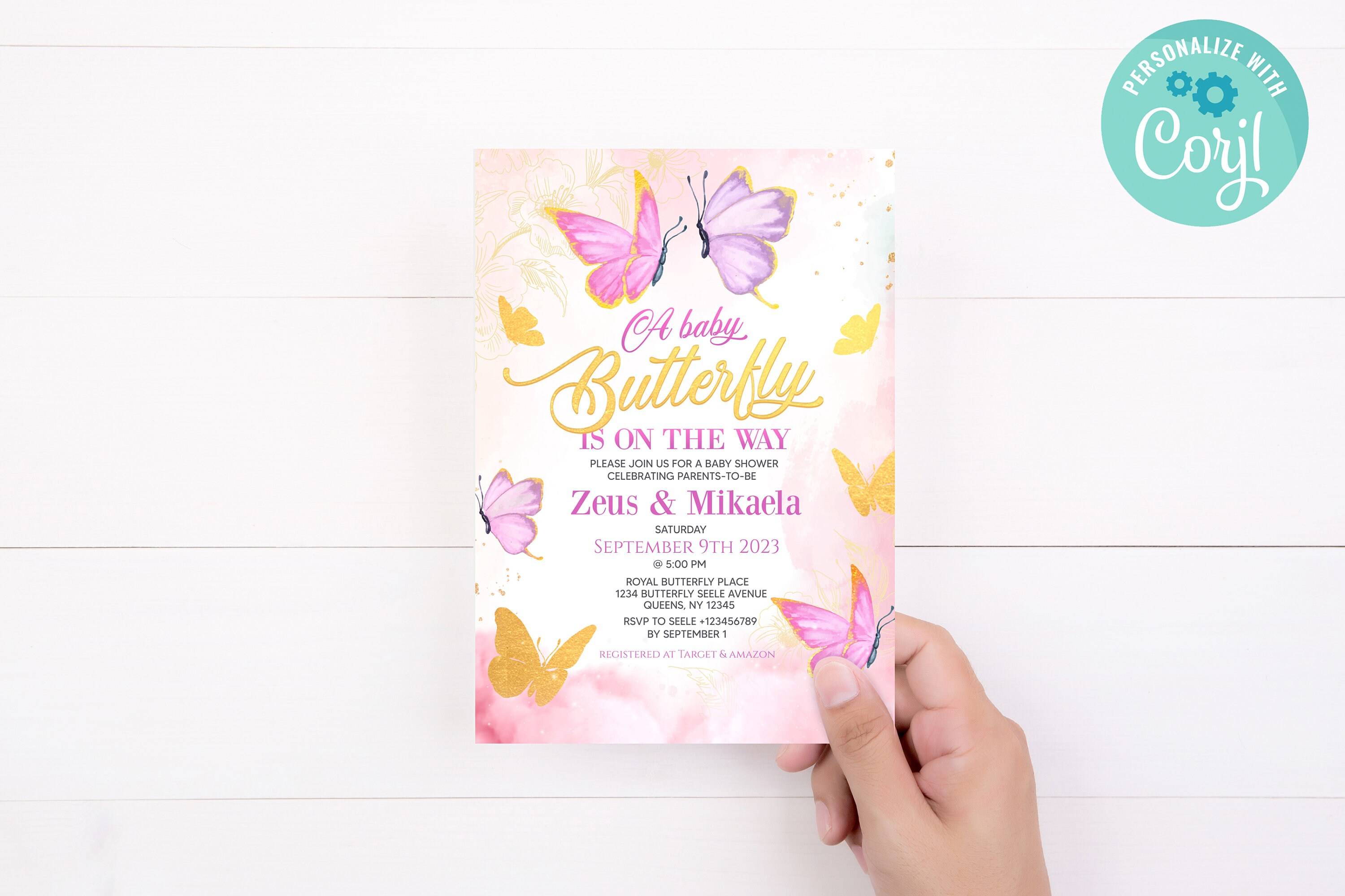 Pink Butterfly Baby Shower Design Invitation Editable Digital Template ...